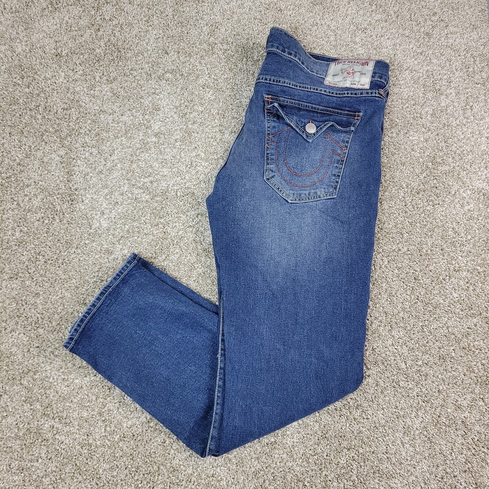 True Religion Geno Relaxed Slim‎ Mens 38 Blue Denim Stretch 5 Pocket Jeans